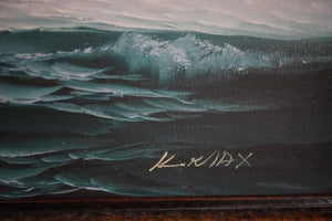 aves and signature: “Textured teal waves and white foam above the signature appearing to read Knox in the painting’s lower-right corner.”⠋
Add them