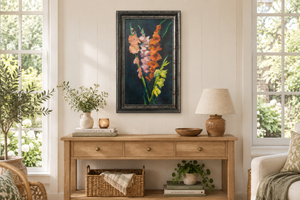 Gladiolas in a bright cottage sunroom