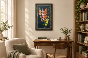Gladiolas in a cozy reading nook