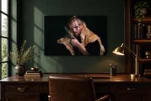 The Reckoning 30 × 20 inch canvas print displayed in a moody home office