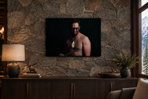 Dare the Wild 24 × 16 inch canvas print shown at a smaller scale on a natural rock wall