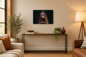 Eyes Beyond Sight replacement artwork as a small 24 × 16 canvas in a modern living room
