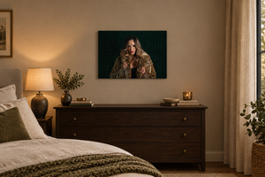 The Daughter of Distant Fire 24 × 16 inch canvas displayed at a smaller scale in a bedroom