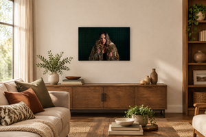 The Daughter of Distant Fire 24 × 16 inch canvas displayed at a smaller scale in a family room