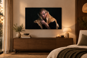 The Reckoning 24 × 16 inch canvas print displayed in a modern bedroom